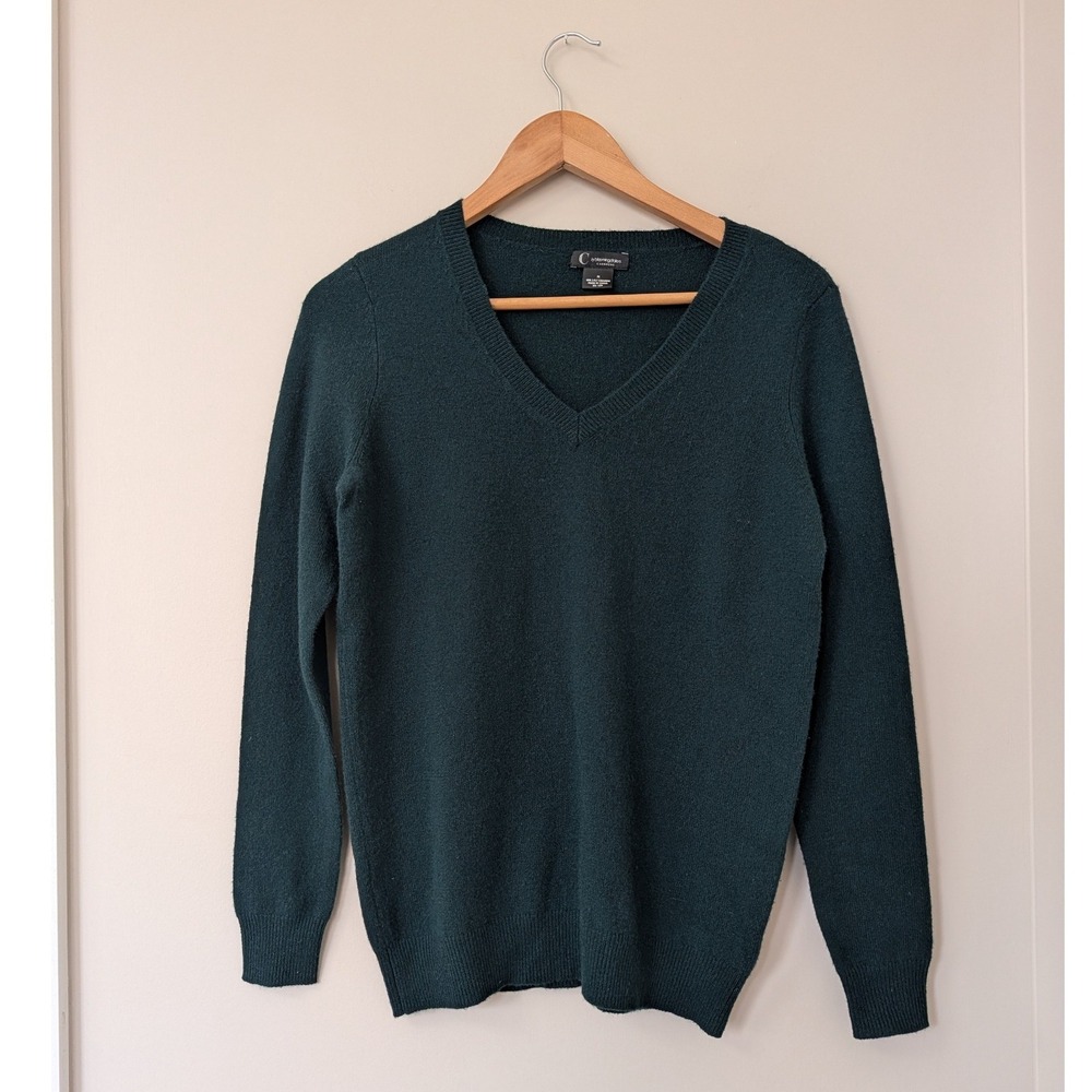 C by‎ Bloomingdale's Cashmere V Neck Sweater  Green Women's Size M